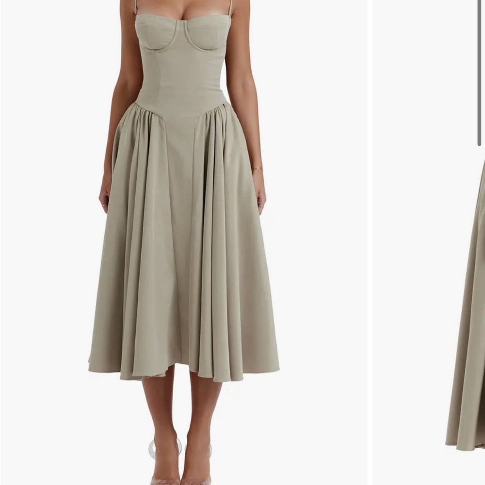 House of CB Green Pleated Fit and Flare Midi Dress